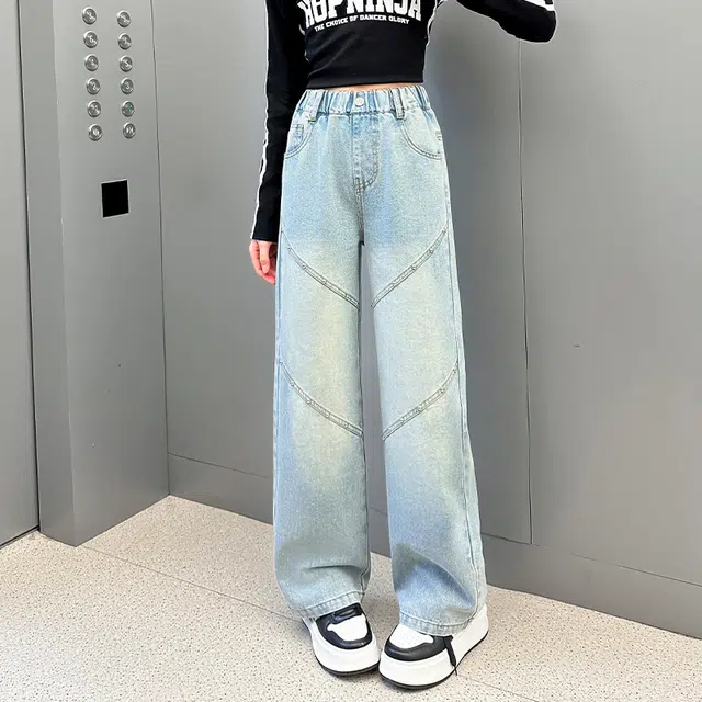 童森童马牛仔裤 宽松舒适休闲时尚百搭潮款夏季透气阔腿 牛仔蓝 青少年