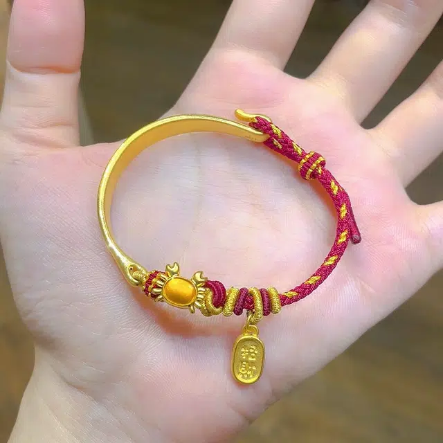 瑞诺 螃蟹编织红绳设计 足金 按克计价 黄金手链 女款