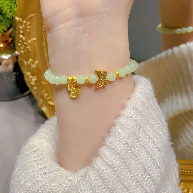 瑞诺 蝴蝶 串珠葫芦 轻奢小众精致 和田玉 手串 女款 青白玉