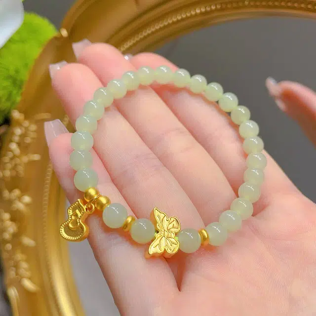 瑞诺 蝴蝶 串珠葫芦 轻奢小众精致 和田玉 手串 女款 青白玉