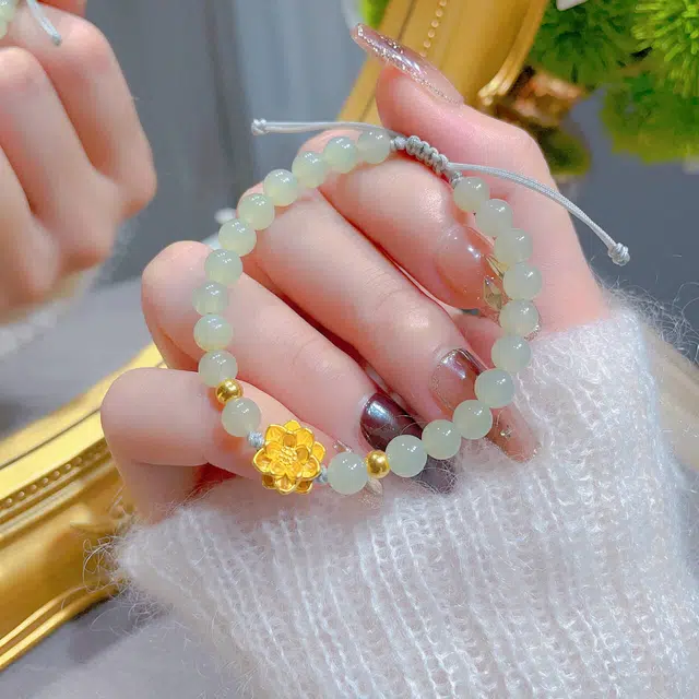 瑞诺 莲花小众手工编织可调节步步生莲 玉髓 手链 女款