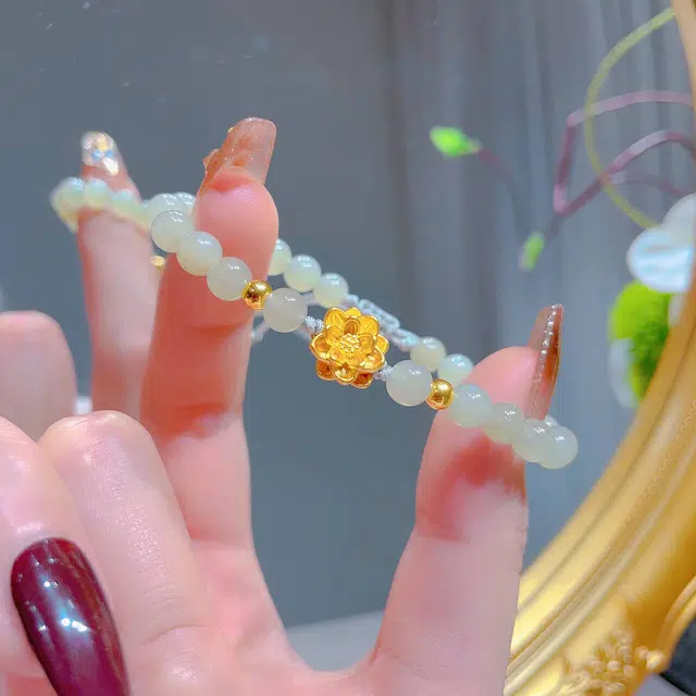 瑞诺 莲花小众手工编织可调节步步生莲 玉髓 手链 女款