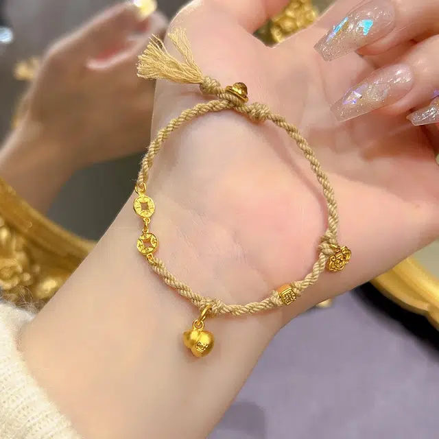 瑞诺 葫芦手工编织铜钱新中式风如意小众设计首饰品 足金 一口价 黄金手链 女款