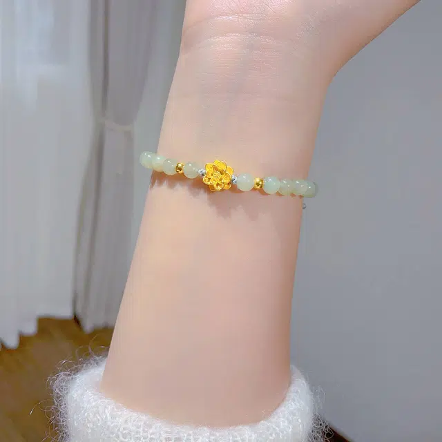 瑞诺 莲花小众手工编织可调节步步生莲 玉髓 手链 女款