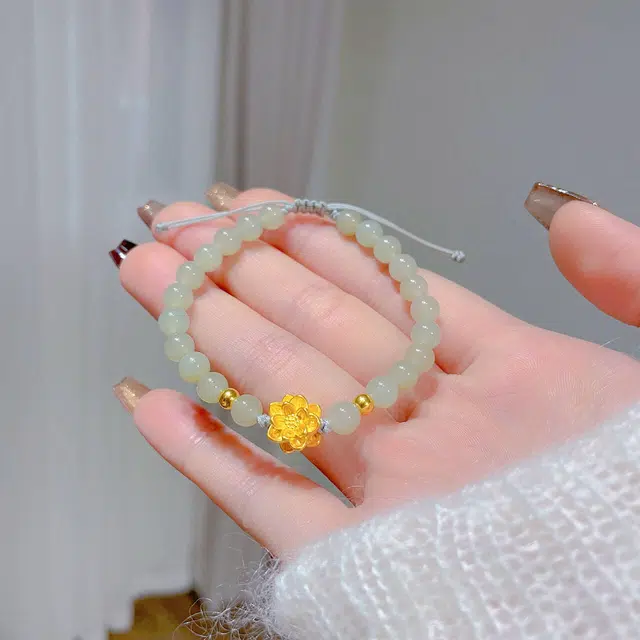 瑞诺 莲花小众手工编织可调节步步生莲 玉髓 手链 女款
