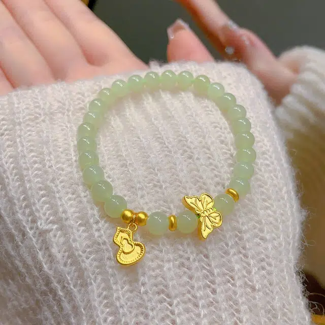 瑞诺 蝴蝶 串珠葫芦 轻奢小众精致 和田玉 手串 女款 青白玉