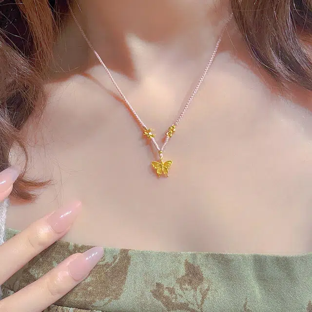 瑞诺 黄金蝴蝶编绳蝴蝶破茧成蝶锁骨链 足金 按克计价 项链 女款