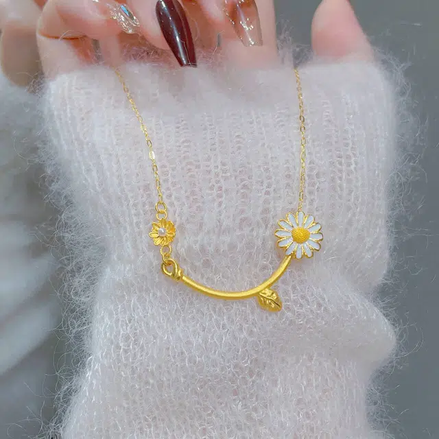 瑞诺 小雏菊太阳花锁骨链 足金 按克计价 黄金项链 女款