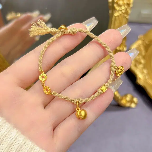 瑞诺 葫芦手工编织铜钱新中式风如意小众设计首饰品 足金 一口价 黄金手链 女款