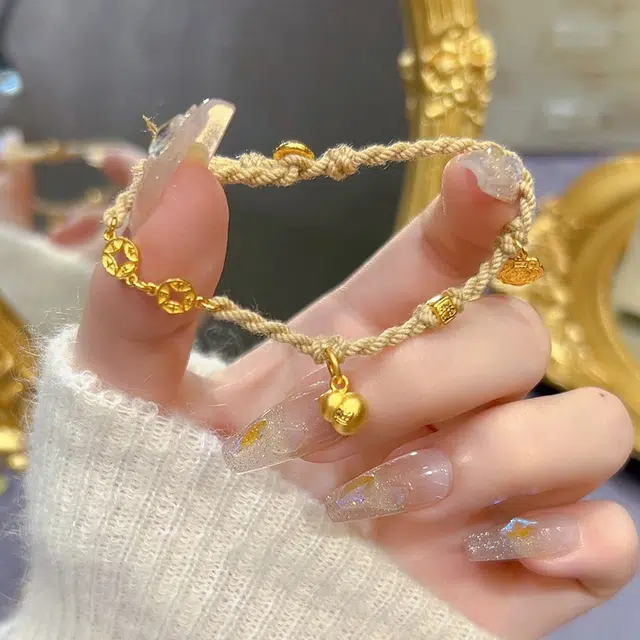 瑞诺 葫芦手工编织铜钱新中式风如意小众设计首饰品 足金 一口价 黄金手链 女款