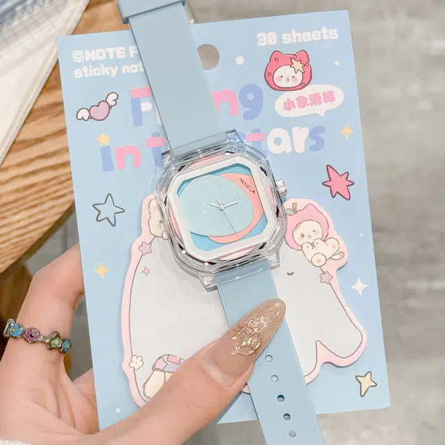 番米拉 多巴胺 石英机芯 硅胶表带 国表 女表 蓝色表盘