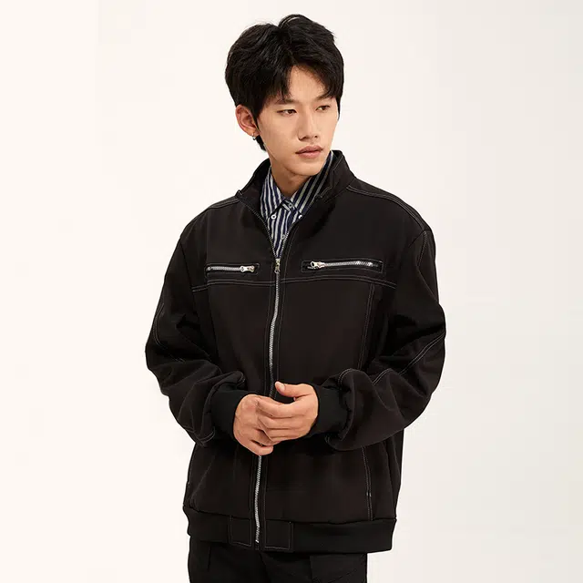 纳趣 美式复古高街机能痞帅时尚宽松夹克外套 男女同款 黑色