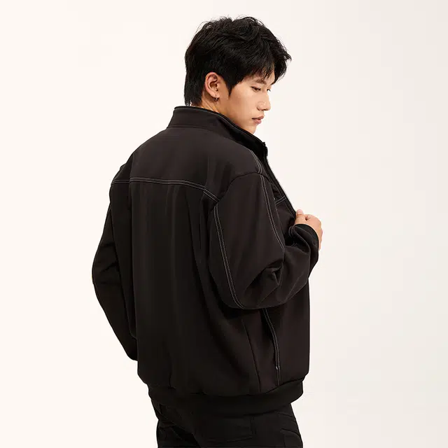 纳趣 美式复古高街机能痞帅时尚宽松夹克外套 男女同款 黑色