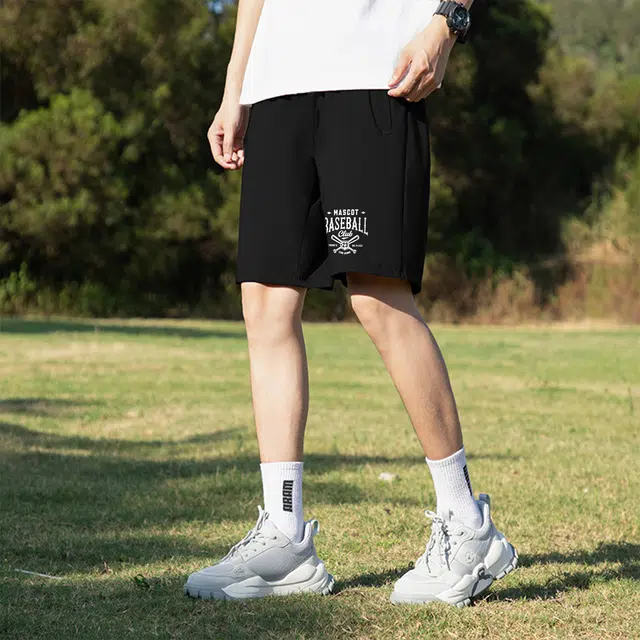 纳趣 字母印花宽松直筒五分休闲短裤 男款 黑色