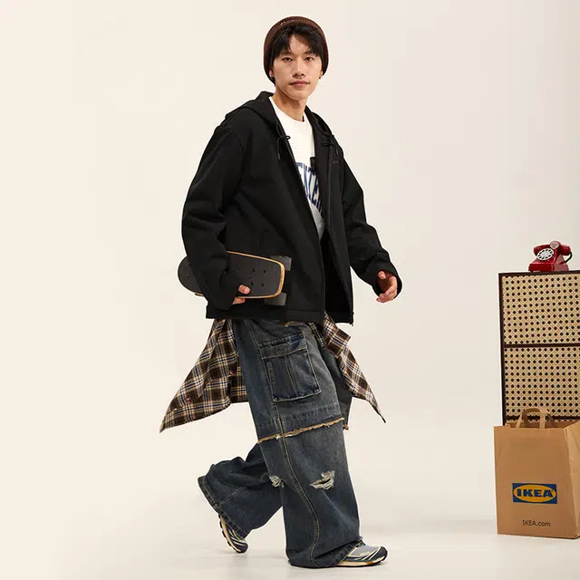 纳趣 简约休闲百搭纯色宽松连帽夹克外套 男女同款