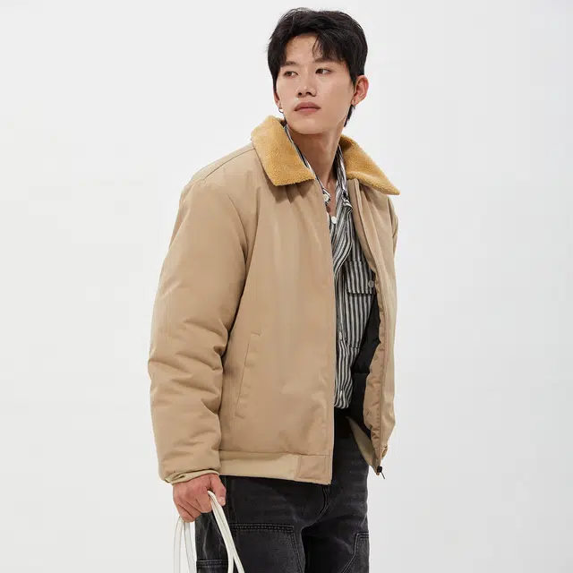 纳趣 美式复古基础款宽松休闲毛领棉服 男女同款