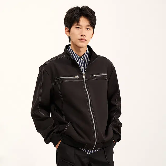 纳趣 美式复古高街机能痞帅时尚宽松夹克外套 男女同款 黑色