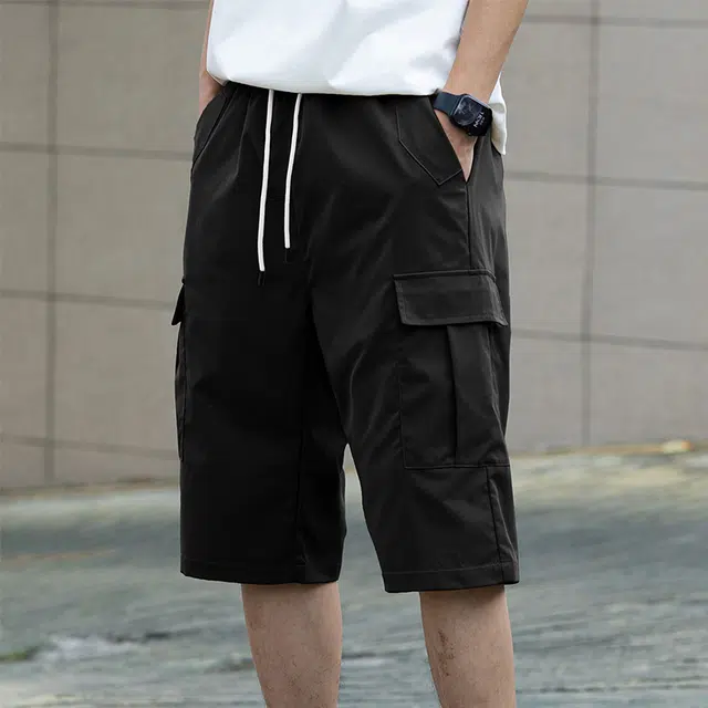 纳趣 美式薄款直筒系带七分工装短裤 男款