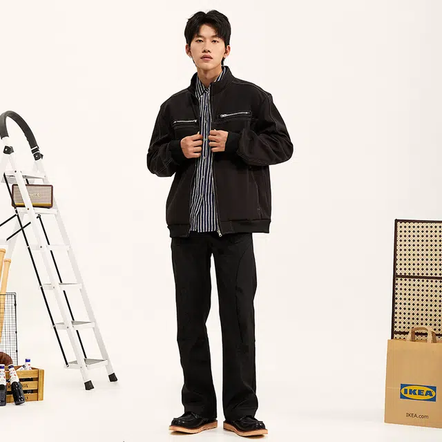 纳趣 美式复古高街机能痞帅时尚宽松夹克外套 男女同款 黑色