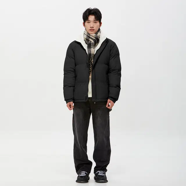 纳趣 基础纯色百搭宽松软糯羊羔毛加绒加厚立领面包服棉服 男女同款