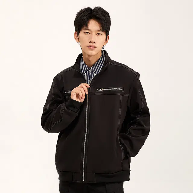 纳趣 美式复古高街机能痞帅时尚宽松夹克外套 男女同款 黑色