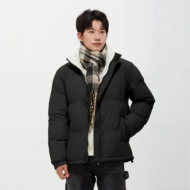 纳趣 基础纯色百搭宽松软糯羊羔毛加绒加厚立领面包服棉服 男女同款