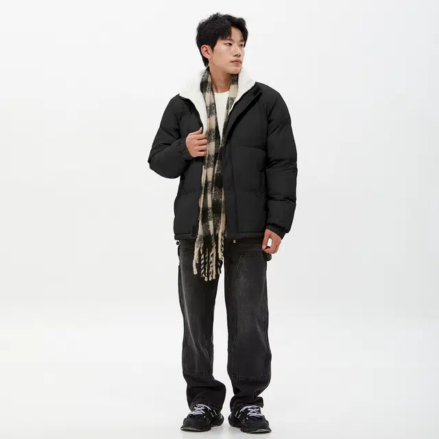 纳趣 基础纯色百搭宽松软糯羊羔毛加绒加厚立领面包服棉服 男女同款