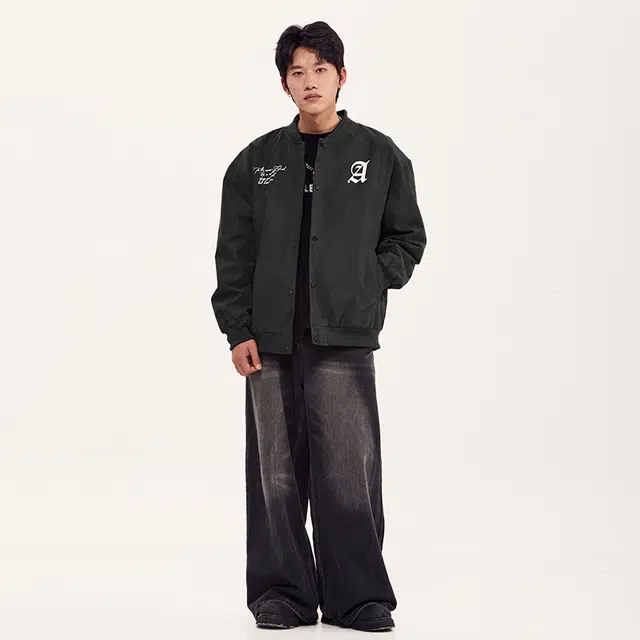 纳趣 美式哥特式字体麂皮宽松休闲棒球领夹克外套 男女同款