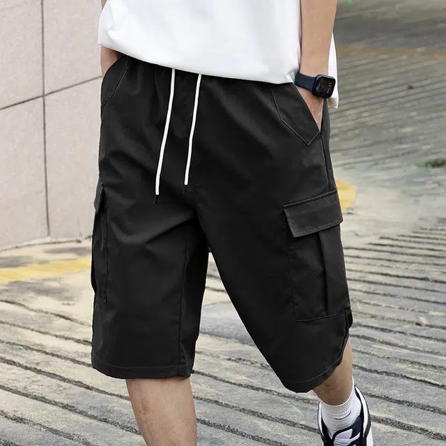 纳趣 美式薄款直筒系带七分工装短裤 男款