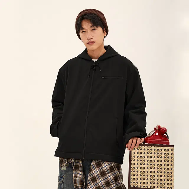 纳趣 简约休闲百搭纯色宽松连帽夹克外套 男女同款
