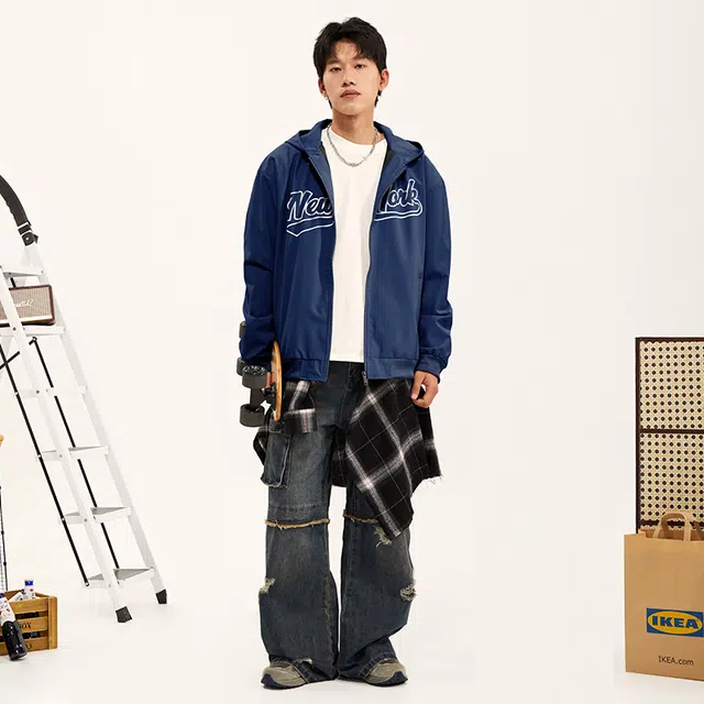 纳趣 美式复古嘻哈街头宽松休闲时尚连帽夹克外套 男女同款