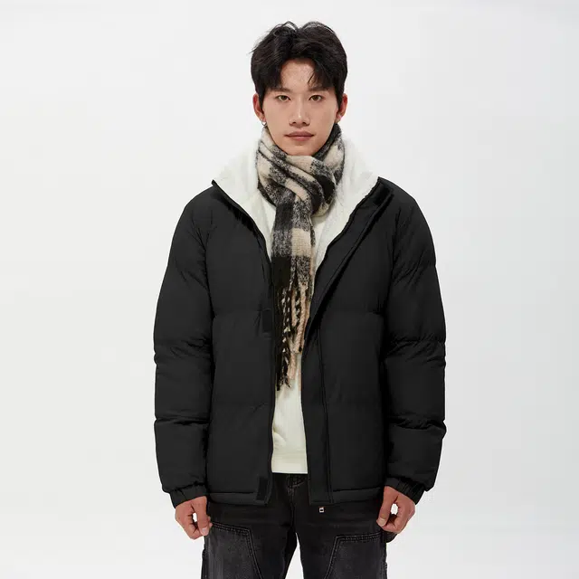 纳趣 基础纯色百搭宽松软糯羊羔毛加绒加厚立领面包服棉服 男女同款