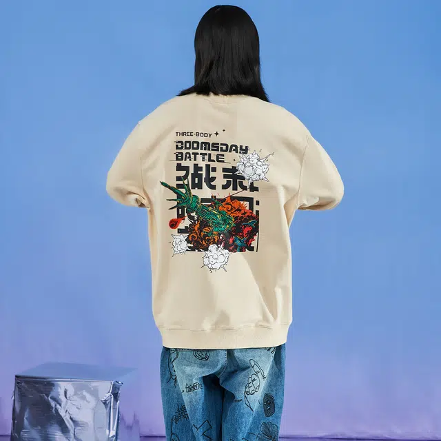 三体 末日之战系列 休闲纯色简约字母印花圆领套头宽松复古美式长袖重磅卫衣 男女同款