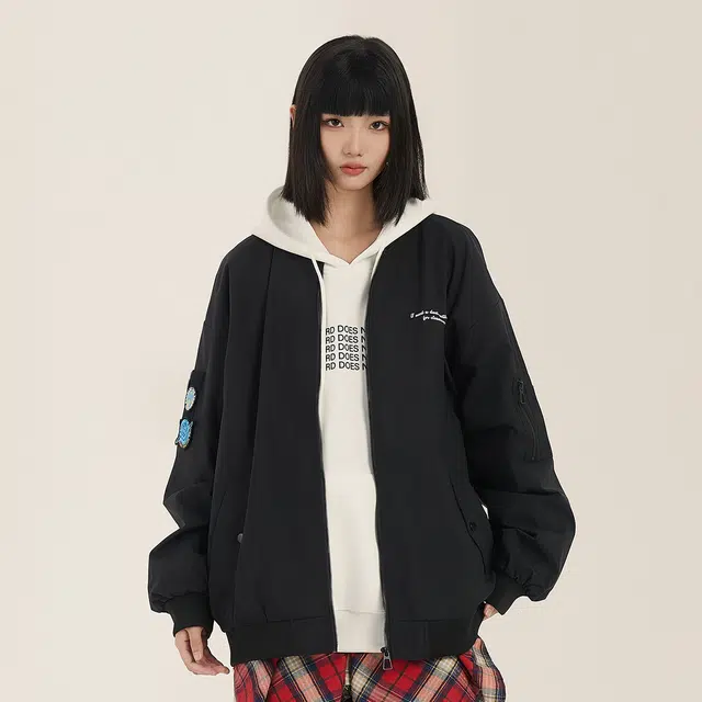 三体 二维化系列 美式复古简约休闲宽松棒球领百搭飞行服户外工装机能风夹克外套 男女同款