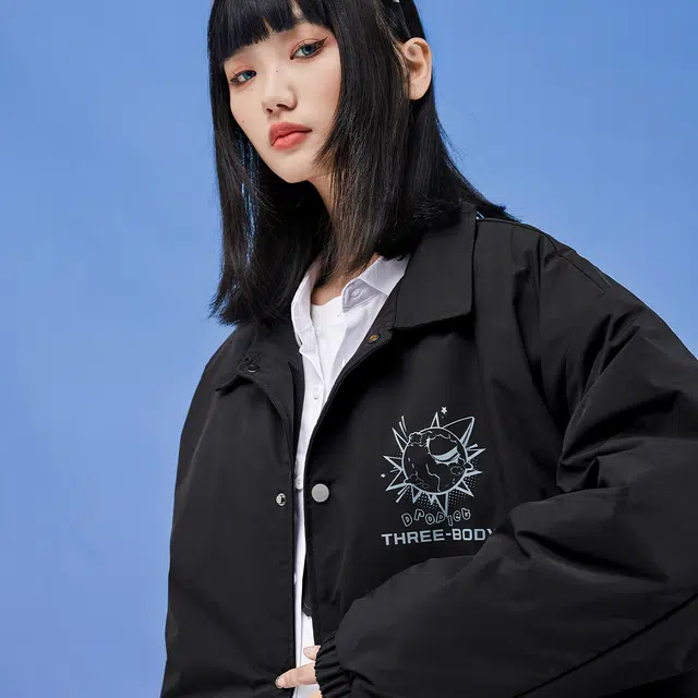 三体 水滴系列 休闲宽松加厚保暖基础翻领开衫长袖棉服 男女同款