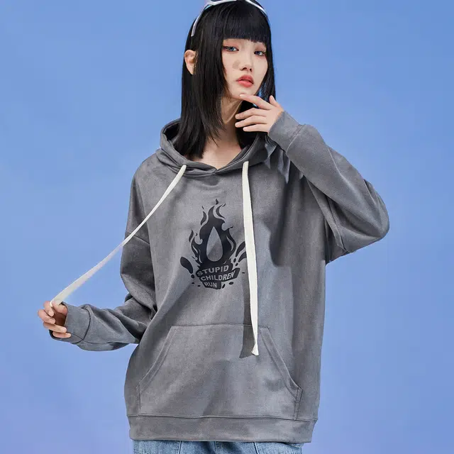 三体 水滴趣味字母印花套头宽松防风口袋休闲加绒加厚保暖连帽卫衣 男女同款