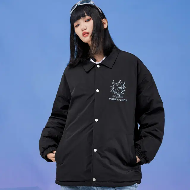 三体 水滴系列 休闲宽松加厚保暖基础翻领开衫长袖棉服 男女同款