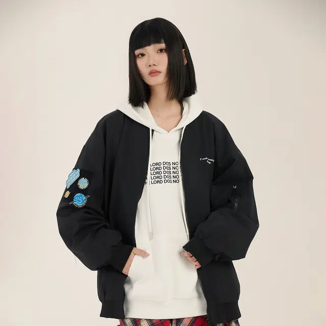 三体 二维化系列 美式复古简约休闲宽松棒球领百搭飞行服户外工装机能风夹克外套 男女同款