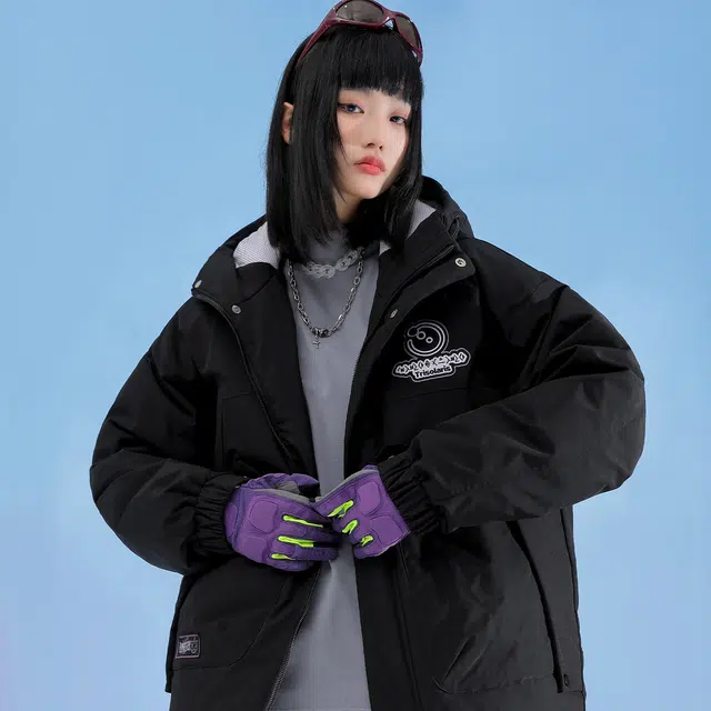 三体 红岸基地超级符号绣章系列 户外防风防水防寒登山服字母印花连帽休闲保暖加厚舒适美式复古潮牌面包服长袖羽绒服外套 男女同款