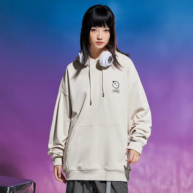 三体 文明符号系列 纯色多巴胺简约印花休闲百搭基础口袋宽松连帽套头重磅长袖卫衣 男女同款