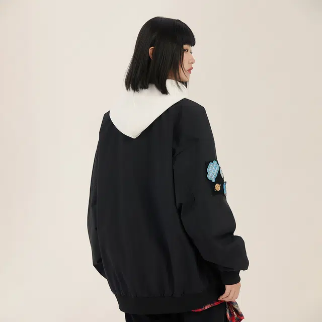 三体 二维化系列 美式复古简约休闲宽松棒球领百搭飞行服户外工装机能风夹克外套 男女同款