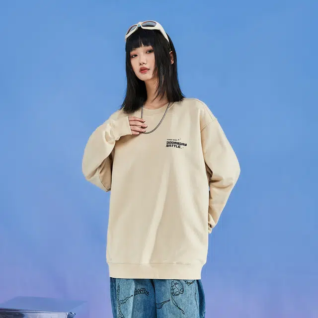 三体 末日之战系列 休闲纯色简约字母印花圆领套头宽松复古美式长袖重磅卫衣 男女同款