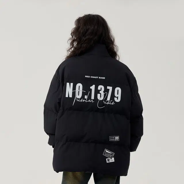 三体 美式复古登山服简约基础款字母印花宽松休闲保暖加厚立领开衫柔软舒适百搭多巴胺面包服棉服 男女同款
