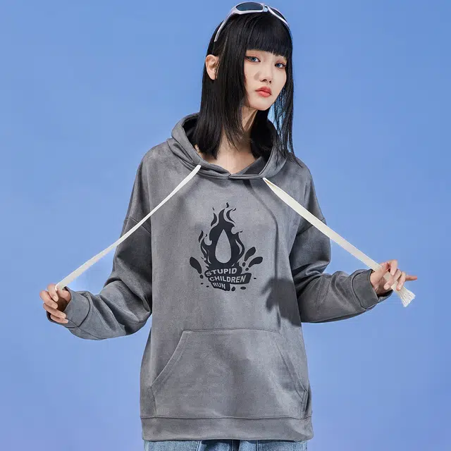 三体 水滴趣味字母印花套头宽松防风口袋休闲加绒加厚保暖连帽卫衣 男女同款