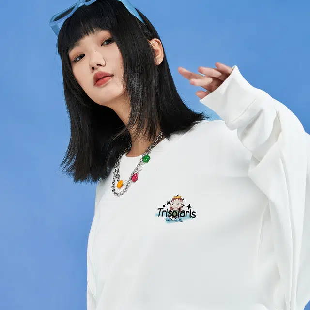 三体 云天明的三个通话系列 休闲基础宽松百搭复古美式圆领套头长袖卫衣 男女同款