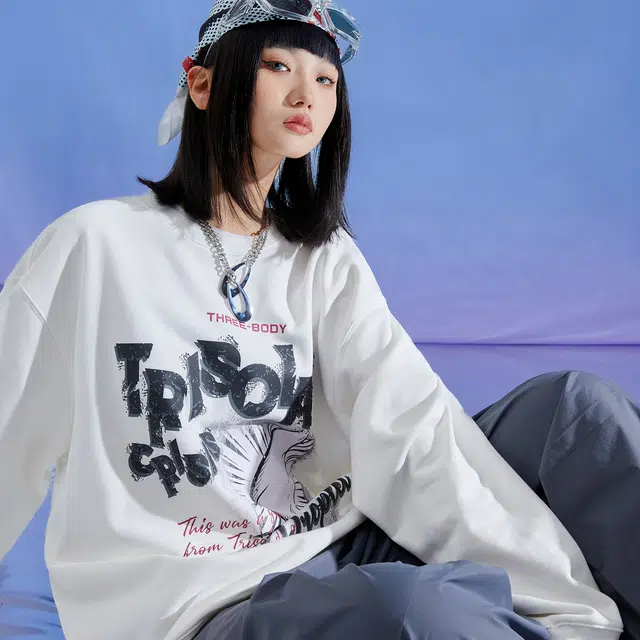 三体 文明水滴系列 休闲美式复古字母印花圆领套头卫衣 男女同款