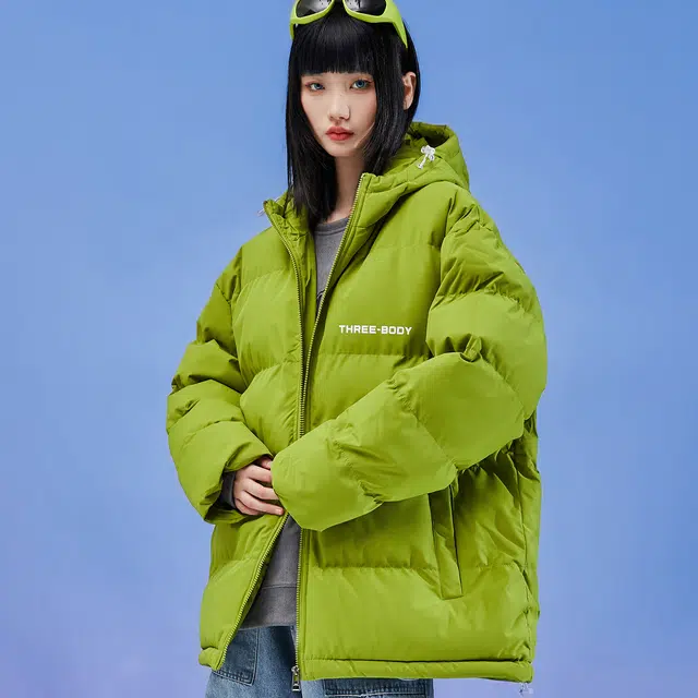 三体 文明问题系列 休闲品牌字母印花保暖户外加厚防寒复古宽松连帽面包棉服 男女同款