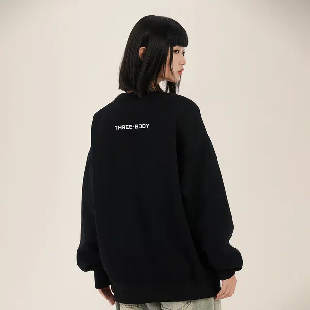 三体 傻孩子们快跑啊系列 美式复古字母印花基础款简约圆领套头百搭舒适宽松休闲高街潮牌街头风学生多巴胺长袖卫衣 男女同款