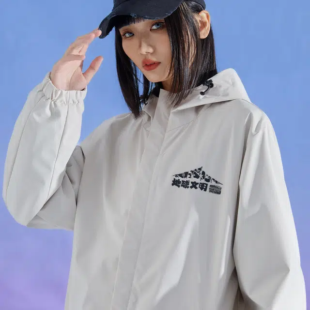 三体 地球文明系列 机能风简约基础款纯色宽松休闲户外工装机能风美式复古高街潮牌防风学生冲锋连帽长袖衣服夹克外套 男女同款