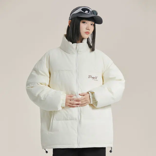 三体 文明系列 立领服宽松百搭开衫纯色简约基础款字母印花防风防水防寒加厚保暖美式复古潮牌柔软舒适面包羽绒服 男女同款